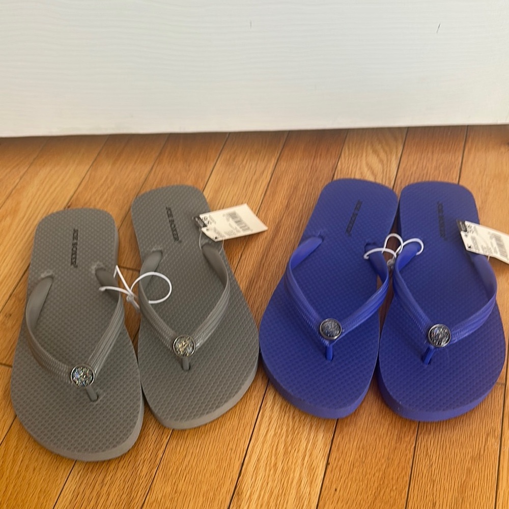 NWT Woman’s Gray and Blue Flip Flops Size 5/6